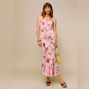 Reformation Irisa Floral Pink Sleeveless Mermaid Maxi Dress